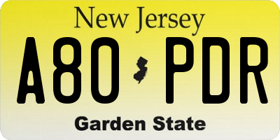 NJ license plate A80PDR