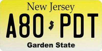 NJ license plate A80PDT
