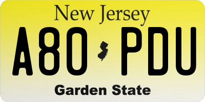NJ license plate A80PDU