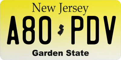NJ license plate A80PDV