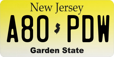 NJ license plate A80PDW