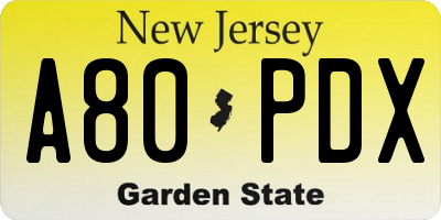 NJ license plate A80PDX