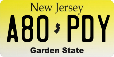 NJ license plate A80PDY