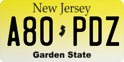 NJ license plate A80PDZ