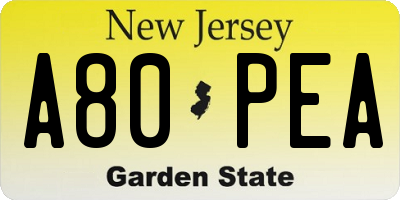 NJ license plate A80PEA