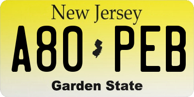 NJ license plate A80PEB