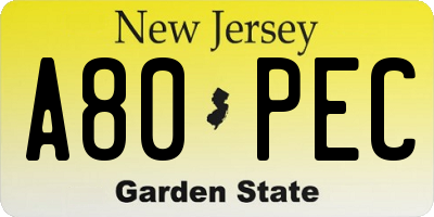 NJ license plate A80PEC