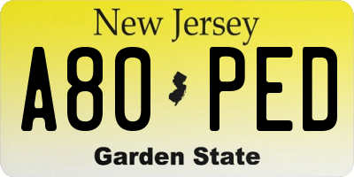NJ license plate A80PED