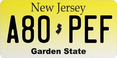 NJ license plate A80PEF