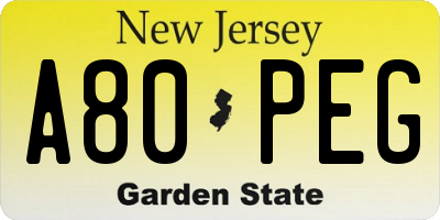 NJ license plate A80PEG