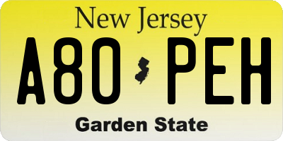 NJ license plate A80PEH