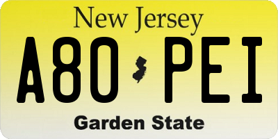 NJ license plate A80PEI