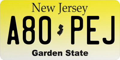 NJ license plate A80PEJ