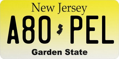 NJ license plate A80PEL