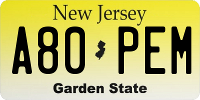 NJ license plate A80PEM