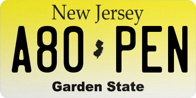NJ license plate A80PEN