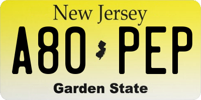 NJ license plate A80PEP