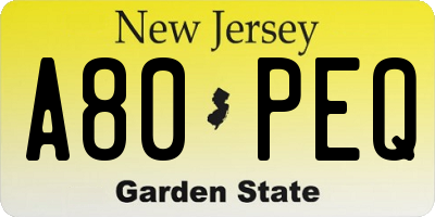 NJ license plate A80PEQ