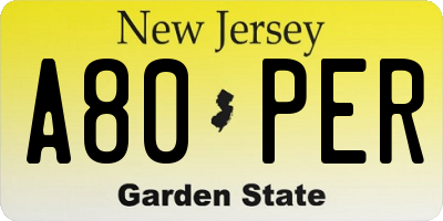 NJ license plate A80PER
