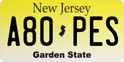NJ license plate A80PES