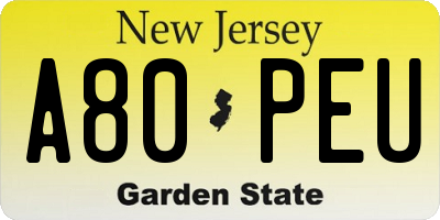 NJ license plate A80PEU