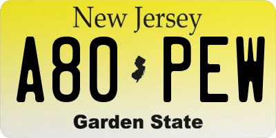NJ license plate A80PEW