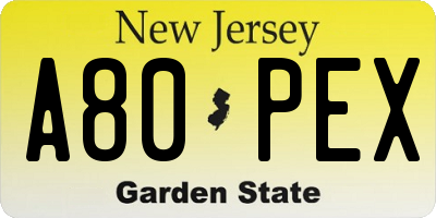 NJ license plate A80PEX
