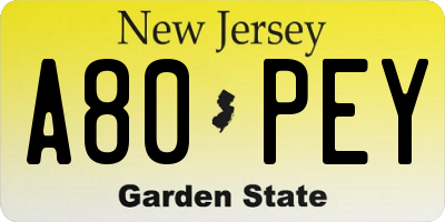 NJ license plate A80PEY