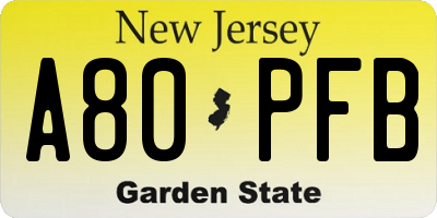 NJ license plate A80PFB