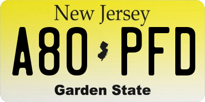 NJ license plate A80PFD