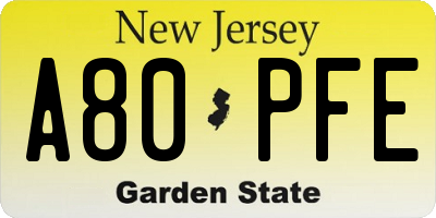 NJ license plate A80PFE