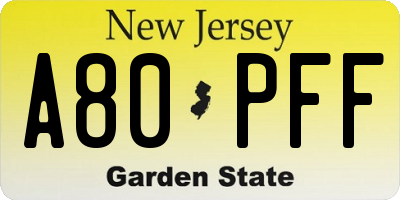 NJ license plate A80PFF
