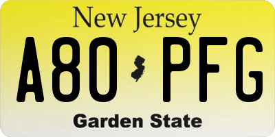 NJ license plate A80PFG