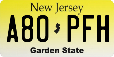 NJ license plate A80PFH