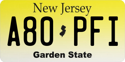 NJ license plate A80PFI