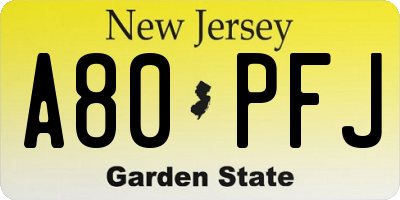 NJ license plate A80PFJ