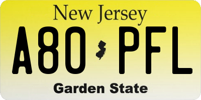 NJ license plate A80PFL