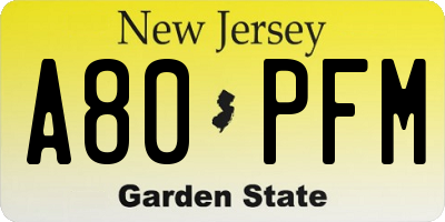NJ license plate A80PFM