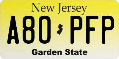 NJ license plate A80PFP