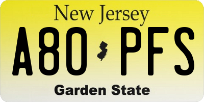 NJ license plate A80PFS