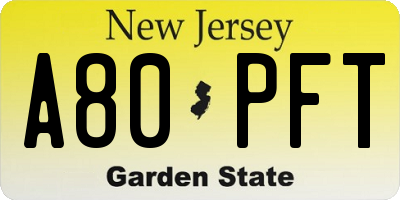 NJ license plate A80PFT