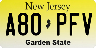 NJ license plate A80PFV