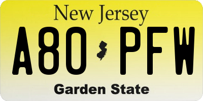 NJ license plate A80PFW