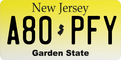 NJ license plate A80PFY