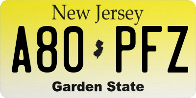 NJ license plate A80PFZ