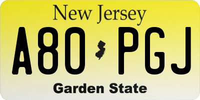NJ license plate A80PGJ
