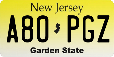 NJ license plate A80PGZ