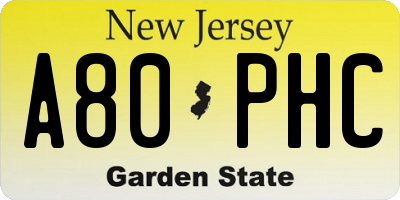 NJ license plate A80PHC