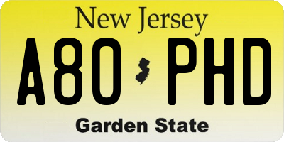 NJ license plate A80PHD