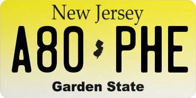 NJ license plate A80PHE
